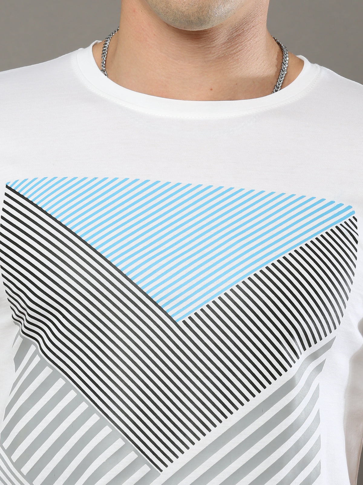 Men's White Regular Fit Printed Full Sleeves Crew Neck T-Shirt