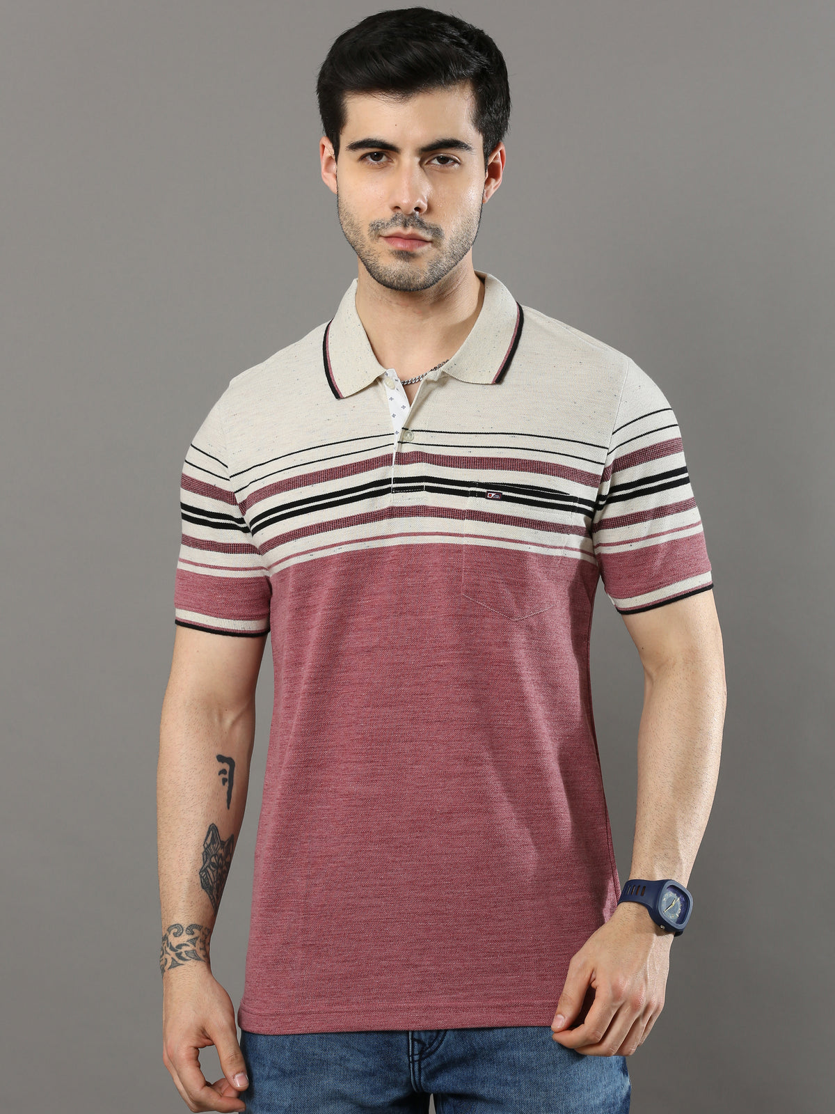 Shop Multicolor Mens Polo Neck T-shirt Online.