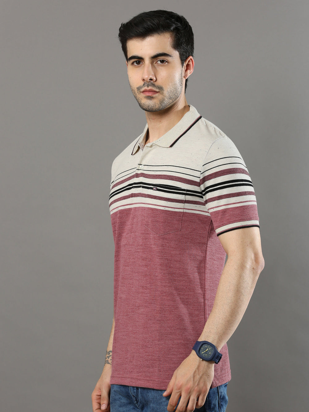 Multicolor Mens Polo Neck T-shirt
