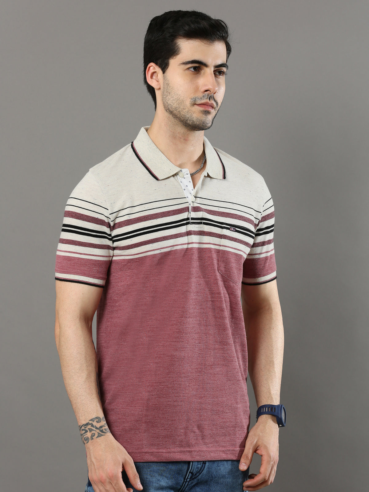 Shop Multicolor Mens Polo Neck T-shirt Online.