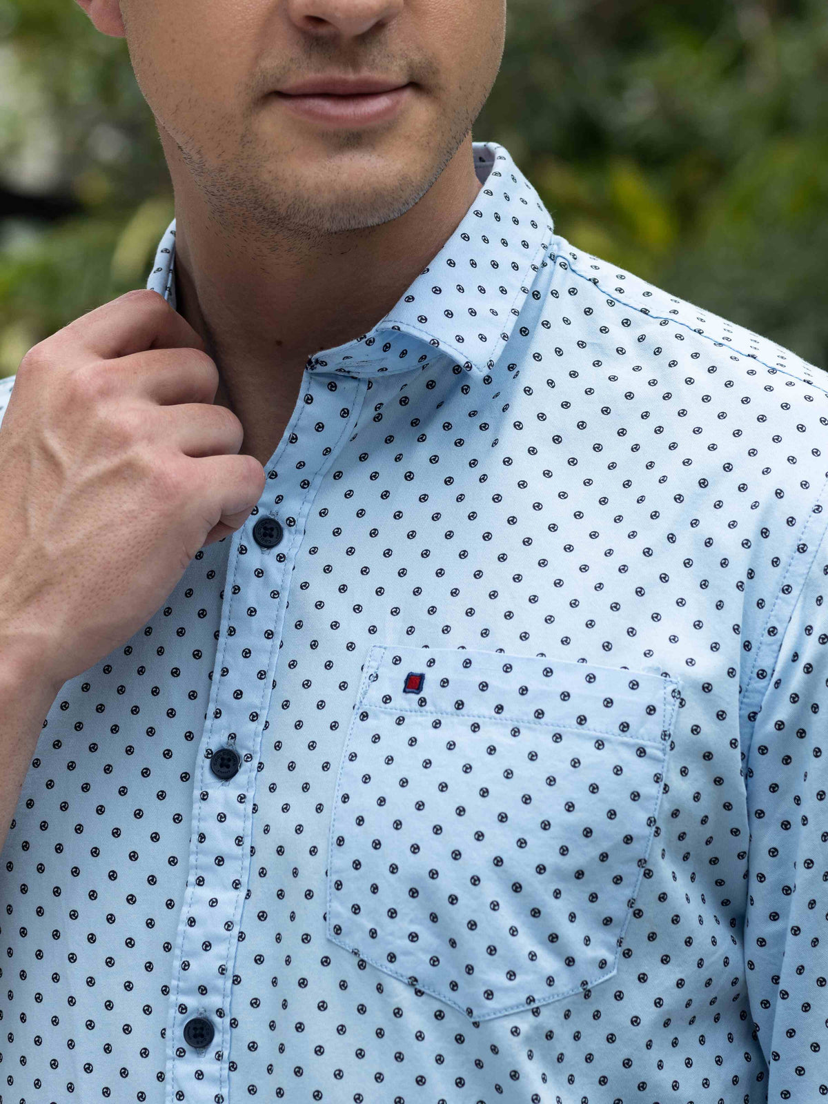 Men's Sky Blue Slim Fit Printed Full Sleeves Casual Shirts