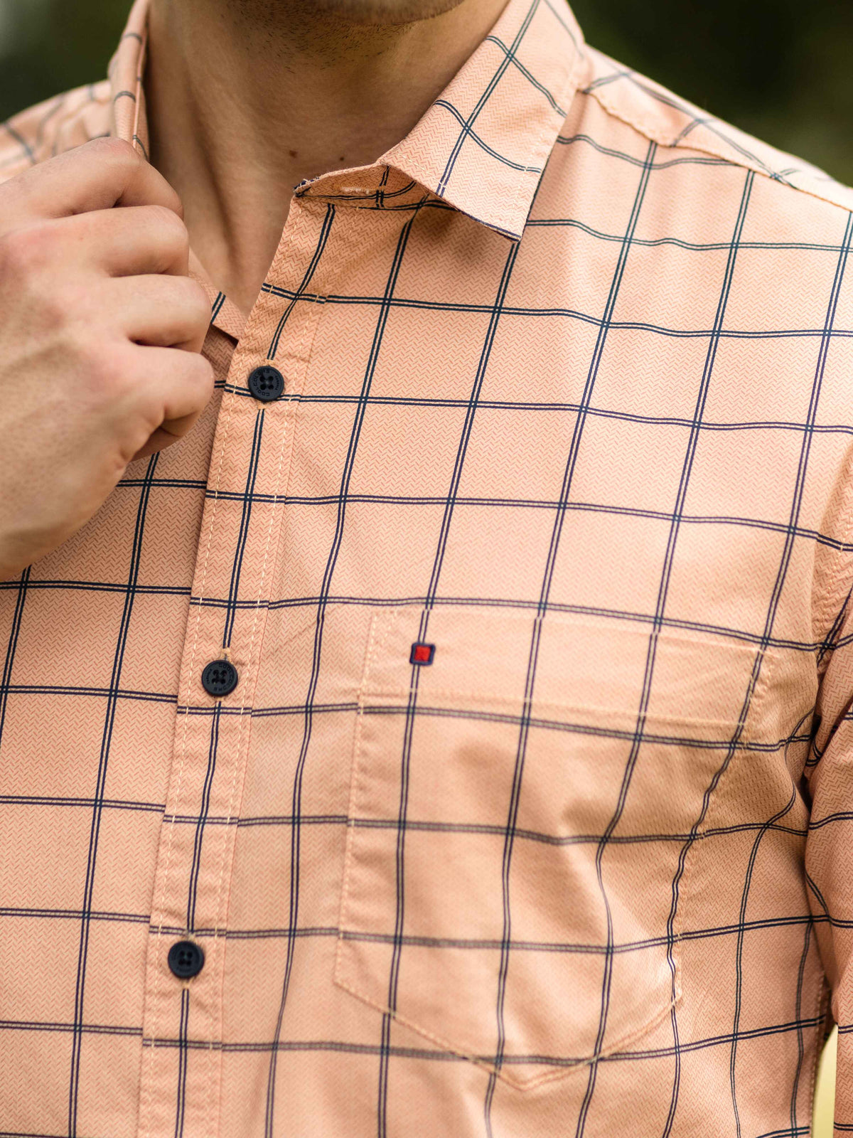 Men's Orange Slim Fit Checks Full Sleeves Casual Shirts