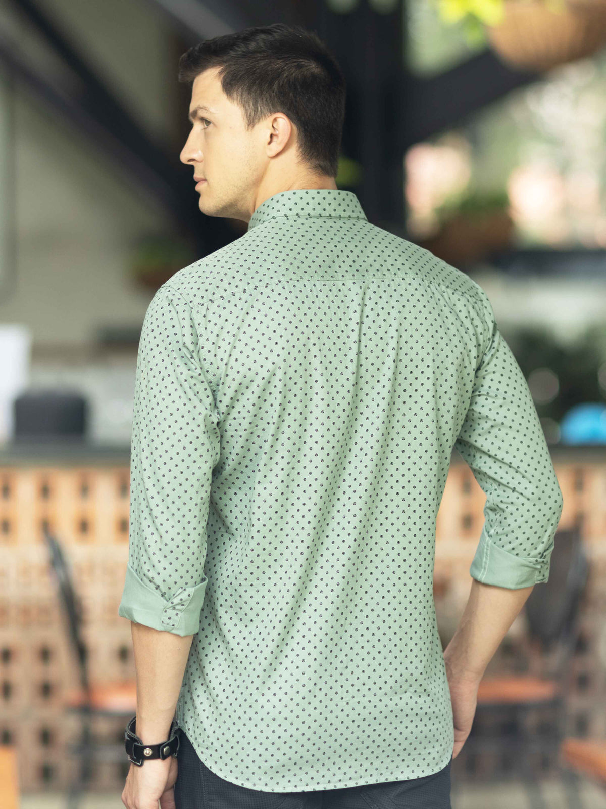 Men's Light Green Slim Fit Printed Full Sleeves Casual Shirts