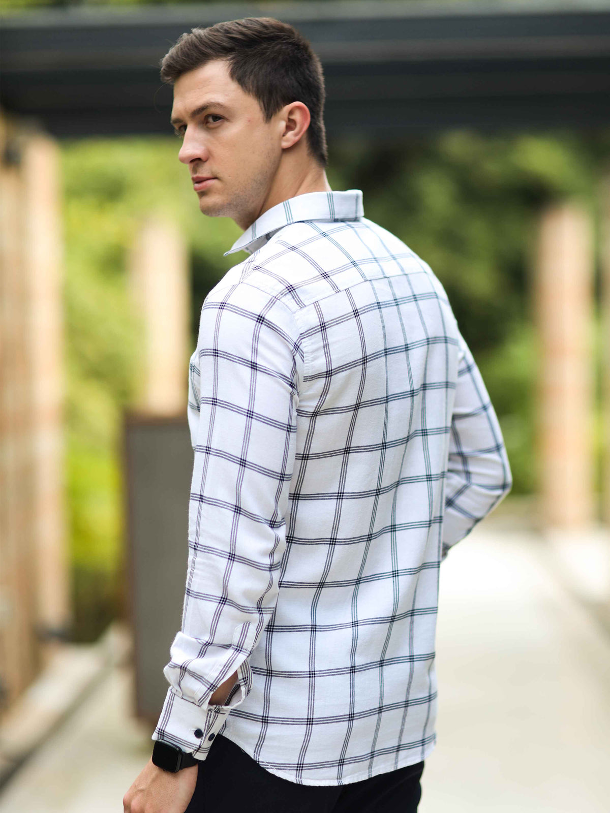 Men's White Slim Fit Checks Full Sleeves Casual Shirts