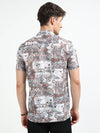 Brown Abstract Floral Print Slim Fit Half Sleeve Cuban Collar Shirt