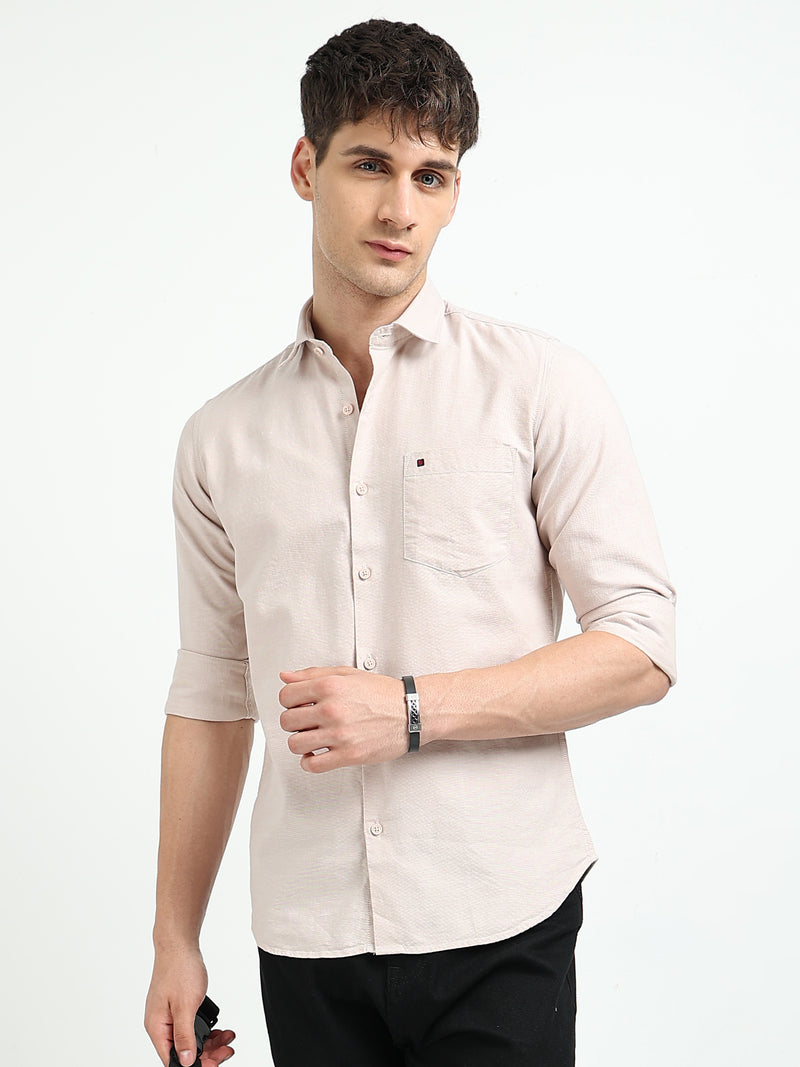 Pink Solid Regular Fit Casual Shirts