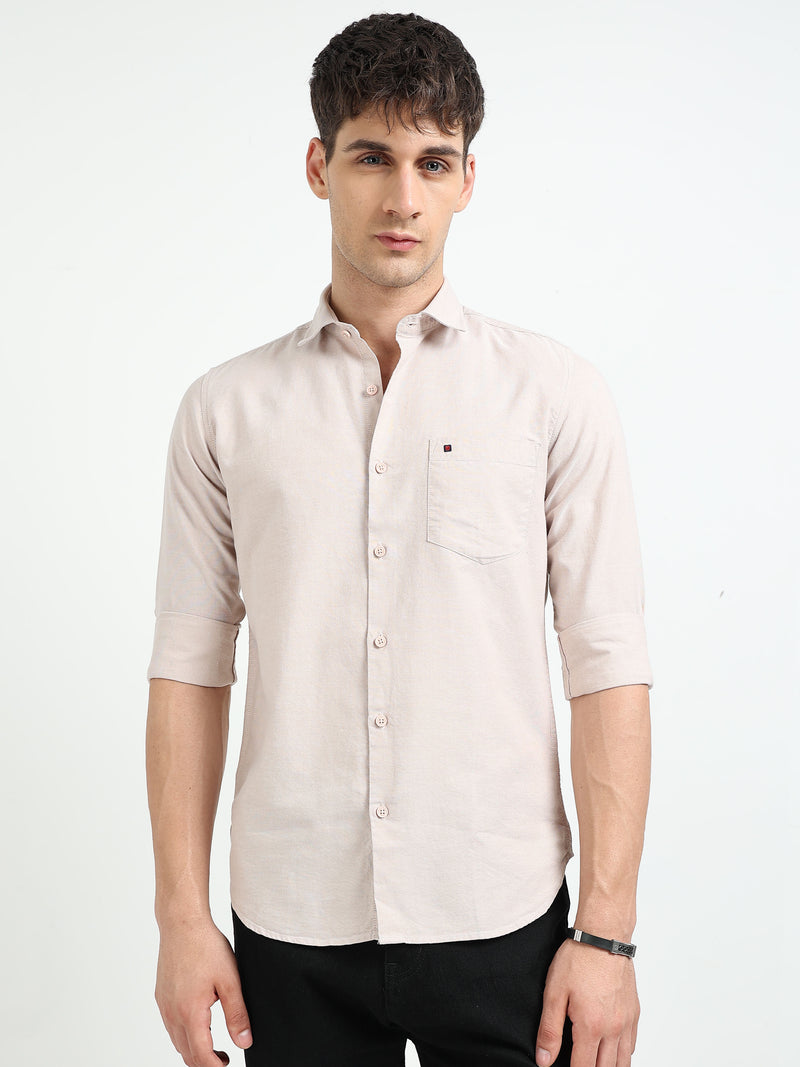 Pink Solid Regular Fit Casual Shirts