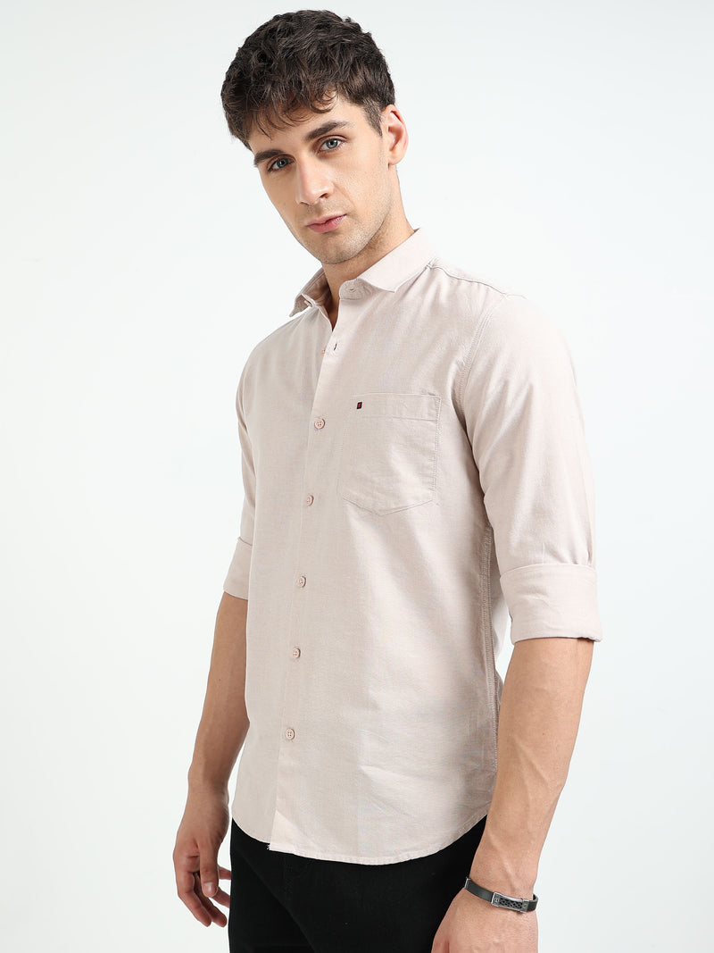 Pink Solid Regular Fit Casual Shirts
