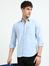 Sky Blue Solid Regular Fit Casual Shirts