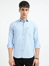Sky Blue Solid Regular Fit Casual Shirts
