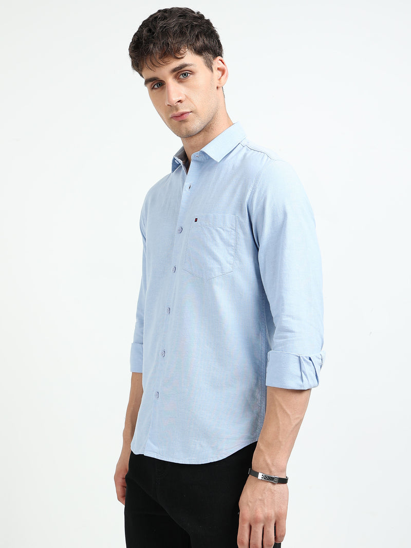 Sky Blue Solid Regular Fit Casual Shirts