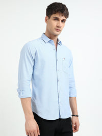 Sky Blue Solid Regular Fit Casual Shirts