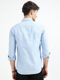 Sky Blue Solid Regular Fit Casual Shirts