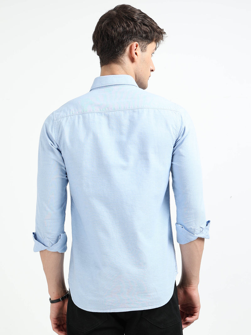 Sky Blue Solid Regular Fit Casual Shirts
