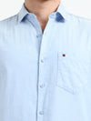 Sky Blue Solid Regular Fit Casual Shirts