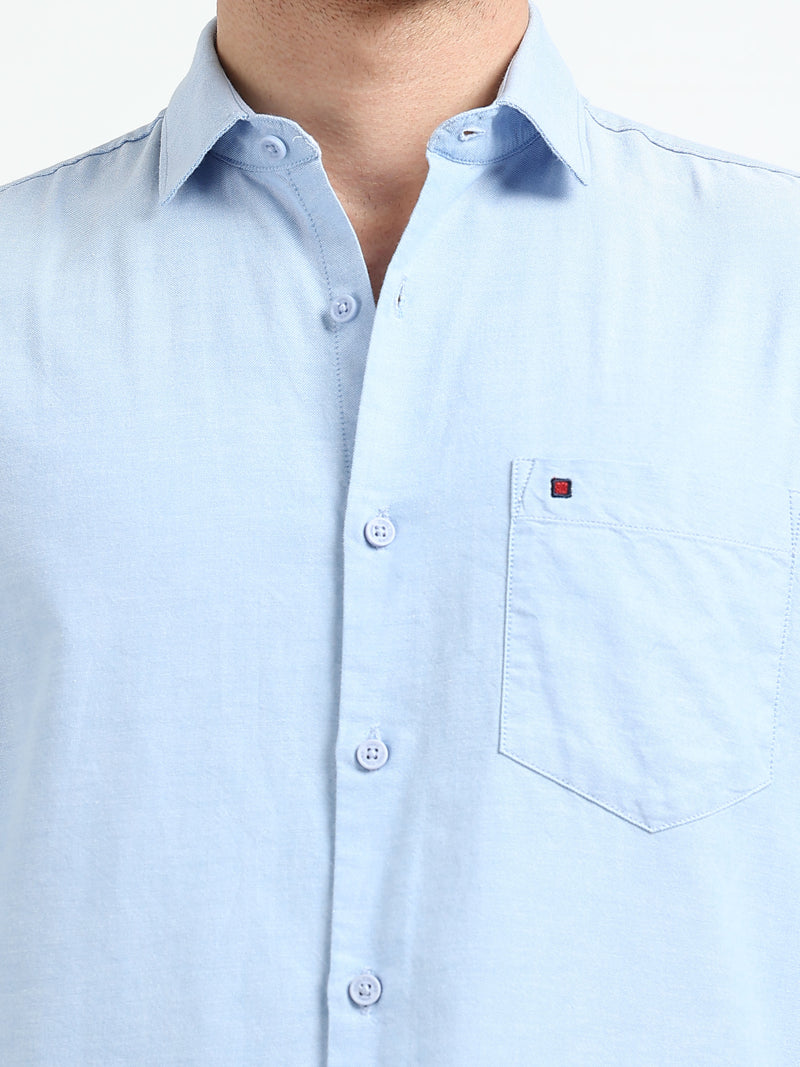 Sky Blue Solid Regular Fit Casual Shirts