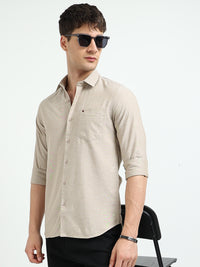 Khaki Oxford Slim Fit Casual Shirts
