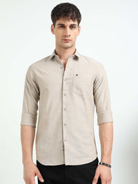 Khaki Oxford Slim Fit Casual Shirts