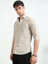Khaki Oxford Slim Fit Casual Shirts