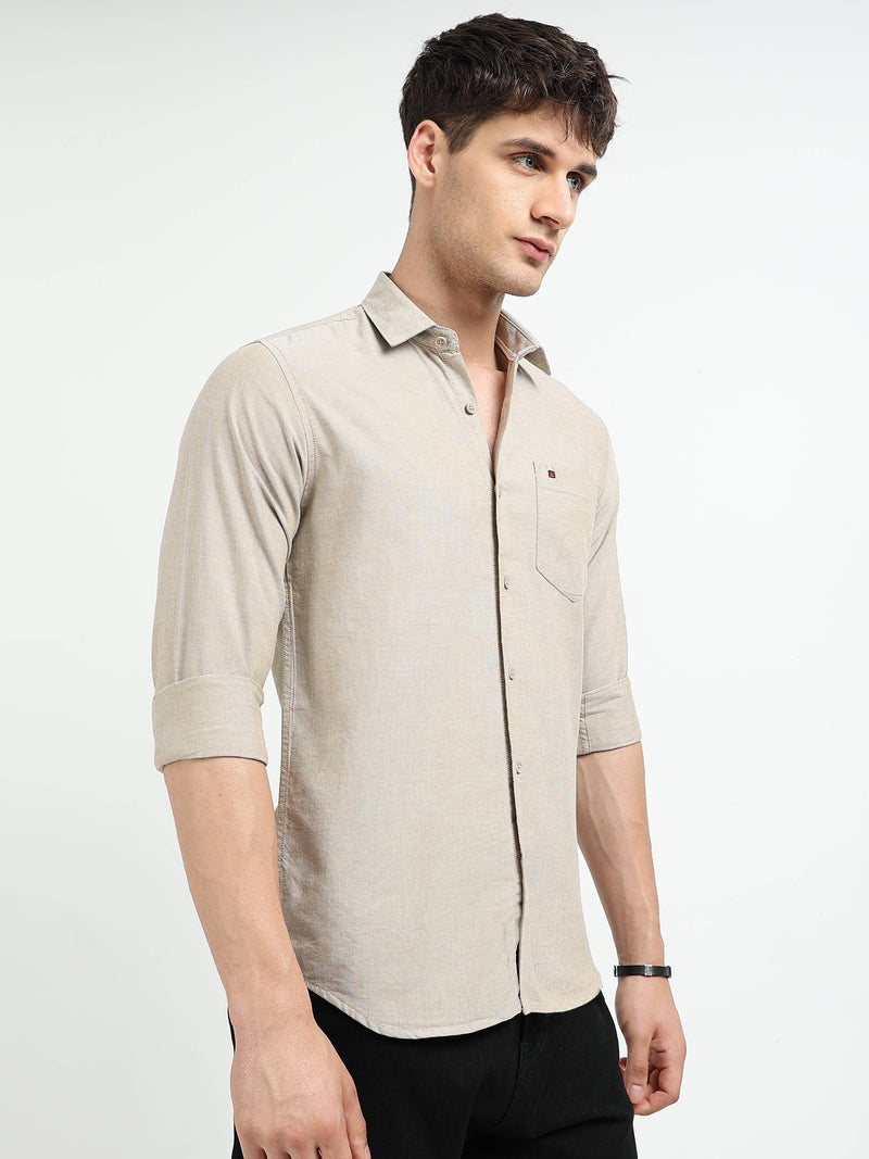 Khaki Oxford Slim Fit Casual Shirts
