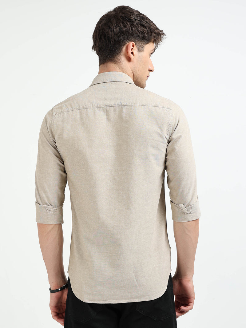 Khaki Oxford Slim Fit Casual Shirts
