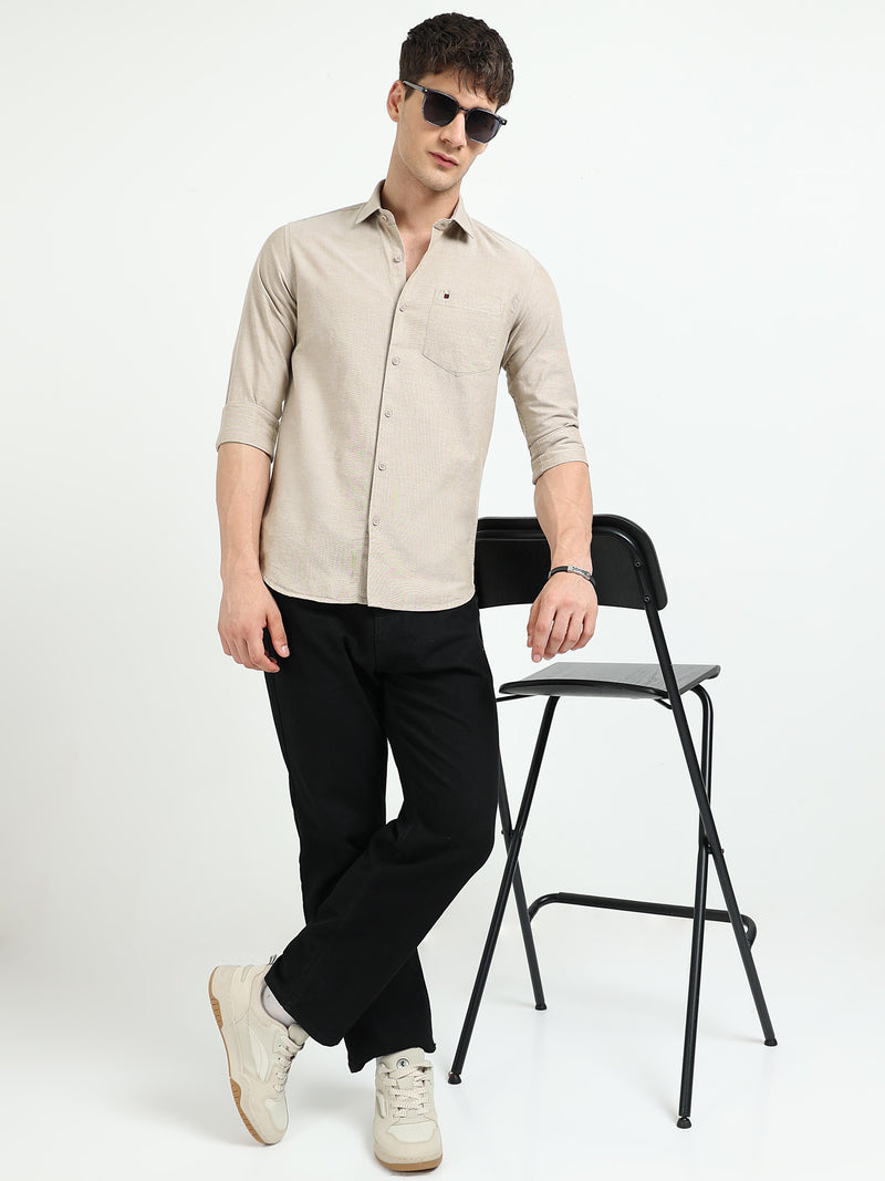 Khaki Oxford Slim Fit Casual Shirts