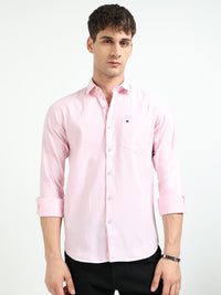 Baby Pink Solid Slim Fit Casual Shirts