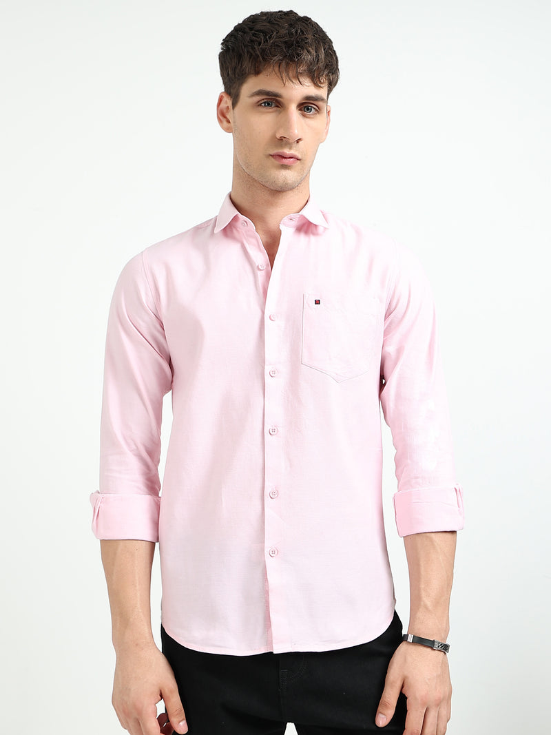 Baby Pink Solid Slim Fit Casual Shirts