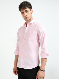 Baby Pink Solid Slim Fit Casual Shirts