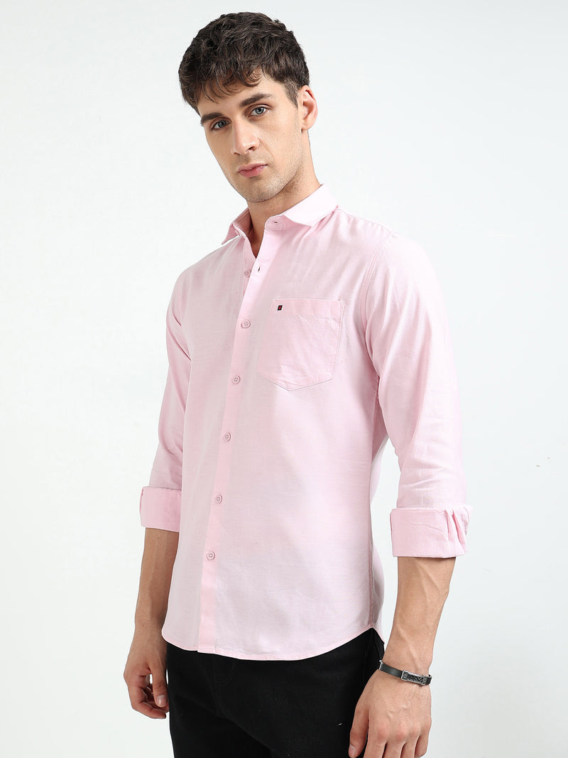 Baby Pink Solid Slim Fit Casual Shirts