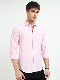 Baby Pink Solid Slim Fit Casual Shirts