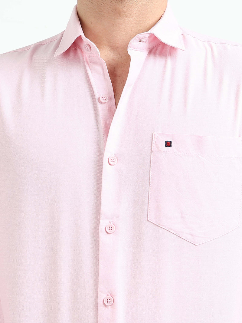 Baby Pink Solid Slim Fit Casual Shirts