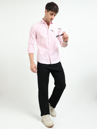 Baby Pink Solid Slim Fit Casual Shirts