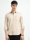 Beige Solid Slim Fit Casual Shirts