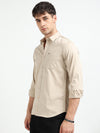 Beige Solid Slim Fit Casual Shirts