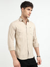Beige Solid Slim Fit Casual Shirts