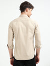Beige Solid Slim Fit Casual Shirts