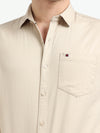 Beige Solid Slim Fit Casual Shirts