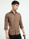 Brown Solid Slim Fit Casual Shirts