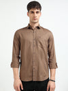 Brown Solid Slim Fit Casual Shirts