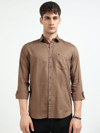 Brown Solid Slim Fit Casual Shirts