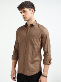 Brown Solid Slim Fit Casual Shirts