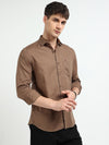 Brown Solid Slim Fit Casual Shirts