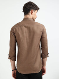 Brown Solid Slim Fit Casual Shirts