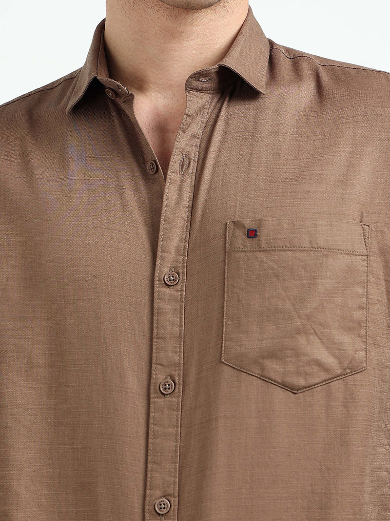 Brown Solid Slim Fit Casual Shirts