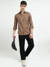 Brown Solid Slim Fit Casual Shirts