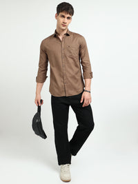 Brown Solid Slim Fit Casual Shirts