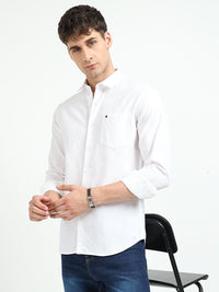 White Solid Slim Fit Casual Shirts
