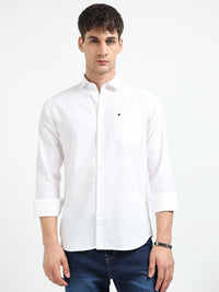 White Solid Slim Fit Casual Shirts