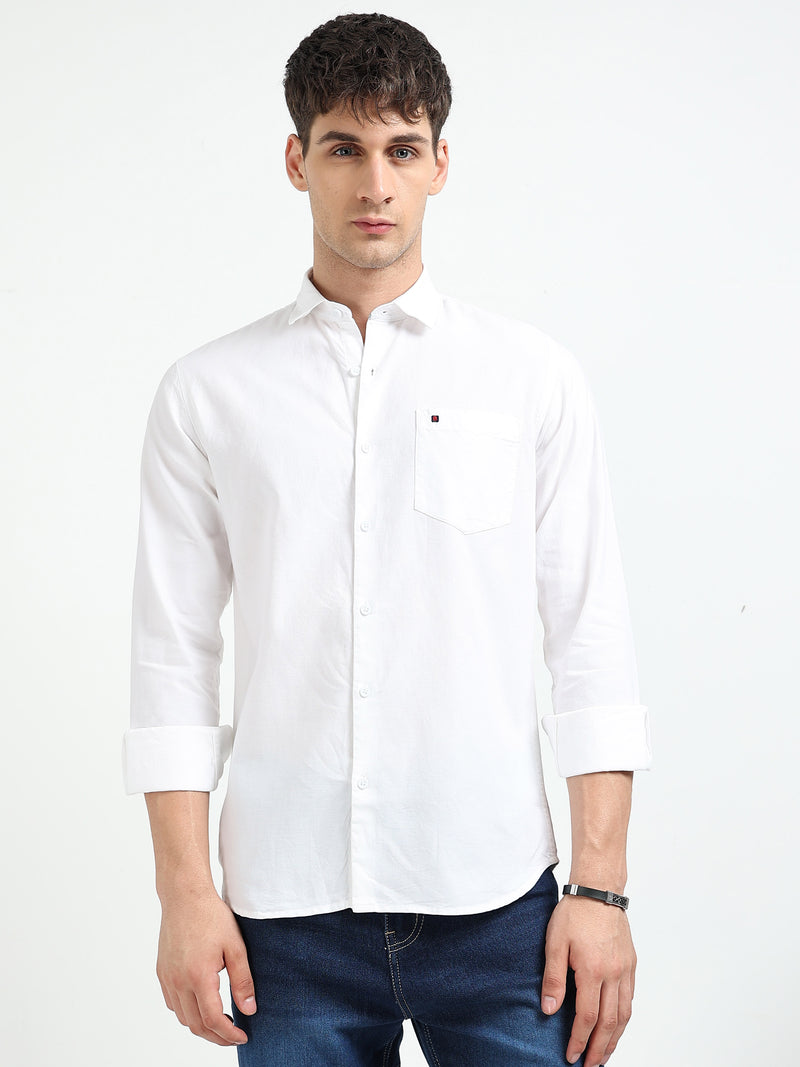 White Solid Slim Fit Casual Shirts